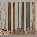 Natural Wood Planks And Stacked Firewood With Various Textures And Types