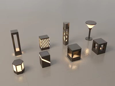 Modern Outdoor Lights With Various Styles Square Columnar Hexagonal And Illuminated Designs 3d model