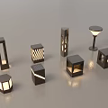 Modern Outdoor Lights With Various Styles Square Columnar Hexagonal And Illuminated Designs 3d model