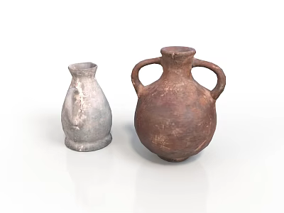 Two Traditional Ceramic Vases With Handles In Silver And Brown For Home Decor 3d model