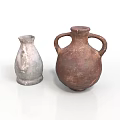Two Traditional Ceramic Vases With Handles In Silver And Brown For Home Decor