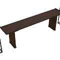 Dark Wood Long Table With Matching Side Stools In Minimalist Design 3d model