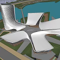 Modern Waterfront Architecture Featuring Unique Petal Shape Design And Surrounding Roads Green Spaces