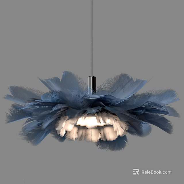 Elegant Modern Chandelier With Blue And White Feather Petal Design And Soft Lighting 3d model 