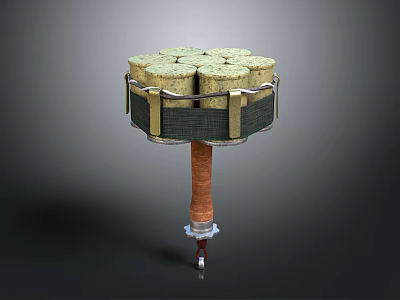 Unique Hammer Weapon Featuring Cylindrical Top Metal Bands And Brown Handle 3d model
