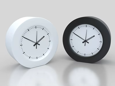 Modern Round White and Black Clocks with Minimalist Design on Sleek Surface 3d model