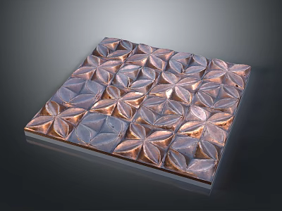Square Copper Tone Metallic Decorative Panel With Intricate Geometric Floral Patterns 3d model