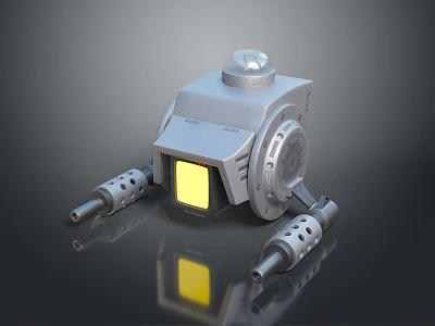 Sci Fi Mechanical Game Movie Character With Silver Body Yellow Glowing Panel And Side Arms 3d model