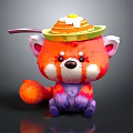 Cute Red Panda Plush Toy With Pancake Hat Honey And Fried Egg Spoon