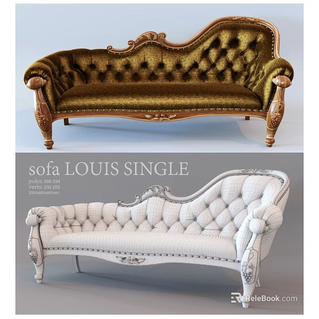 Louis Style Chaise Lounge with Tufted Design and Carved Wooden Details Gold and White Options 3d model 