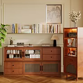 Wooden Chest of Drawers With Bookshelf Books Lamp Green Plant And Decorative Painting