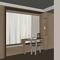 Modern Wooden Bay Window Cabinet With Desk Chair Curtains And Table Lamp