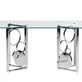 Modern Dining Table Featuring Clear Glass Top And Silver Metal Circular Legs 3d model
