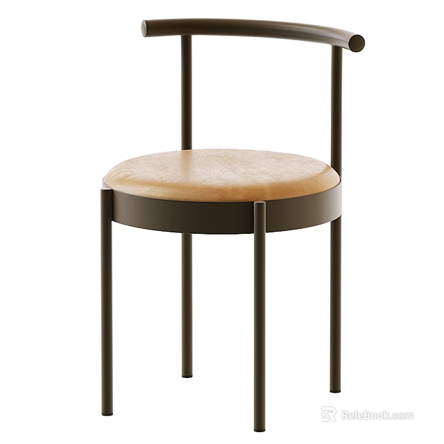 Modern Dining Chair With Round Beige Padded Seat And Black Metal Legs 3d model 