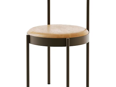 Modern Dining Chair With Round Beige Padded Seat And Black Metal Legs 3d model