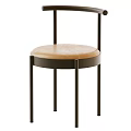 Modern Dining Chair With Round Beige Padded Seat And Black Metal Legs
