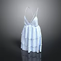 Stylish Blue And White Checkered Spaghetti Strap Dress With Layered Skirt
