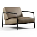 Modern Leisure Chair With Beige Leather Upholstery And Black Metal Frame