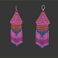 Silver Tassel Earrings With Red And Purple Beaded Decorative Design