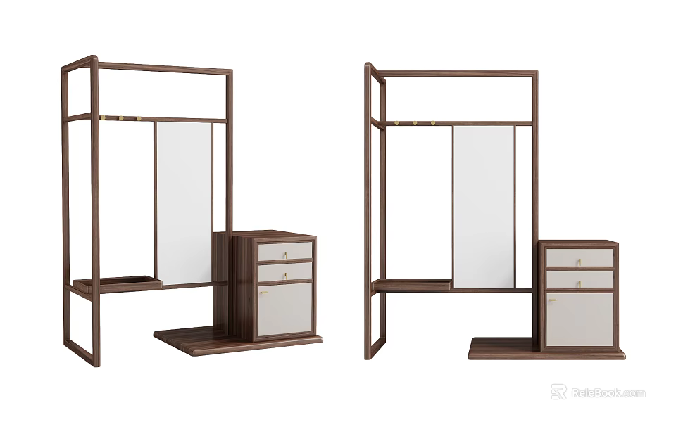 Wooden Clothes Rack with Mirror and Drawer Storage Modern Design for Bedroom 3d model 