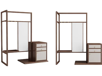 Wooden Clothes Rack with Mirror and Drawer Storage Modern Design for Bedroom 3d model