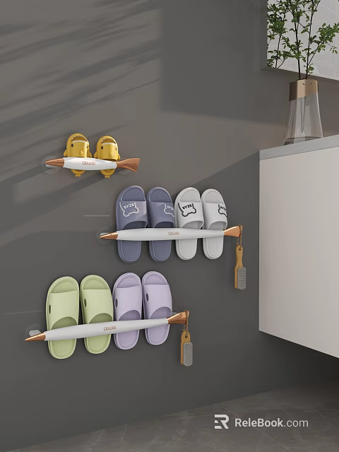 Space Saving Wall Mounted Shoe Rack With Colorful Slippers And Modern Design 3d model 