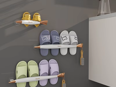 Space Saving Wall Mounted Shoe Rack With Colorful Slippers And Modern Design 3d model