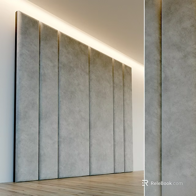 Modern Gray Wall Decor With Vertical Panels And Top Lighting Design 3d model