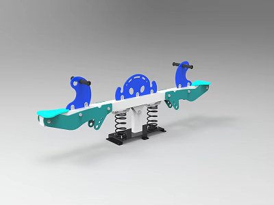Colorful Seesaw Playground Equipment With Blue Green Seats And Spring Base 3d model