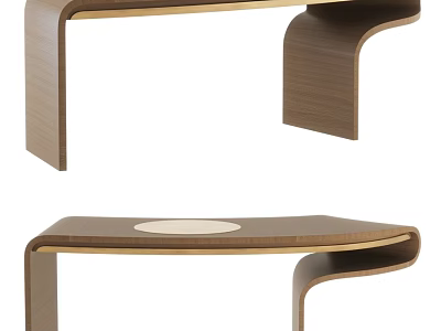 Sleek Contemporary Walnut Wood Dining Table With Smooth Curved Shape And Exquisite Gold Metal Inlay 3d model
