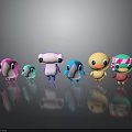 Cute Cartoon Characters And Colorful Creatures Standing In A Row With Reflections