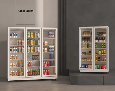 Poliform Commercial Display Refrigerators With Glass Doors And Various Beverages Food Items 3d model