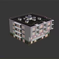 Modern Multi story Building With White Facade Black Roof Blue Rooftop Units And Balconies