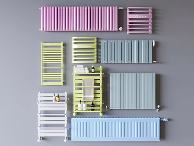 Colorful Wall Mounted Radiators In Various Styles For Home Bathroom Decor 3d model