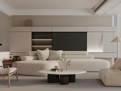 Modern Living Room Interior With Beige Sofa TV Wall Coffee Table And Decorative Lighting 3d model