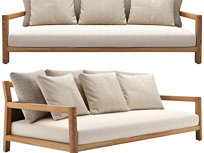 Modern Multi Seat Sofa With Wooden Frame Light Fabric Upholstery And Decorative Pillows 3d model