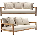 Modern Multi Seat Sofa With Wooden Frame Light Fabric Upholstery And Decorative Pillows