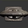 Intricate Wheel Shaped Carved Stone Sculpture With Spokes And Base Design