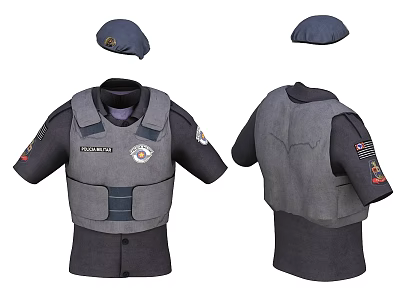 Gray Tactical Security Vest With Front And Back Views Short Sleeves And Cap 3d model