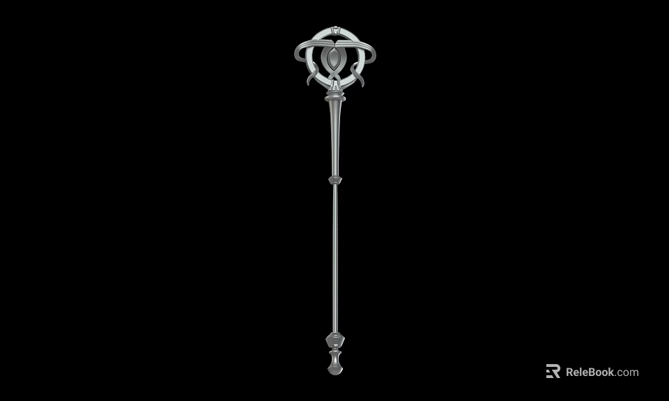 Ornate Staff Weapon Featuring Intricate Top Ornamentation And Metallic Slender Long Shaft 3d model 