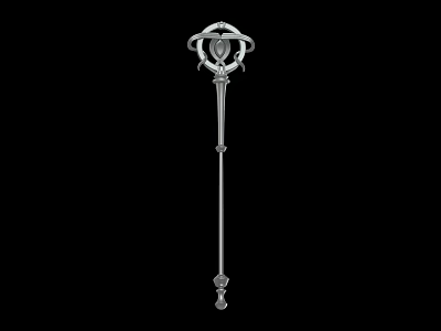 Ornate Staff Weapon Featuring Intricate Top Ornamentation And Metallic Slender Long Shaft 3d model