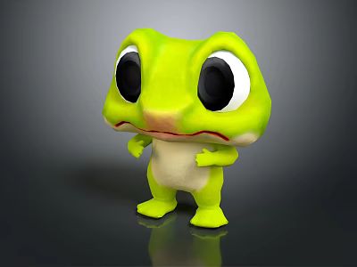 Animated Green Cute Game Movie Character With Big Eyes Standing White Belly 3d model