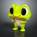 Animated Green Cute Game Movie Character With Big Eyes Standing White Belly