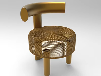 Golden Modern Stool With Curved Backrest And Circular Mesh Seat Design 3d model