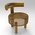 Golden Modern Stool With Curved Backrest And Circular Mesh Seat Design