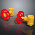Yellow Hardware Valves With Red Wheel Handles Durable Industrial Tools 3d model