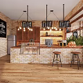 Cozy Wooden Dessert Shop With Arched Lighting And Brick Wall