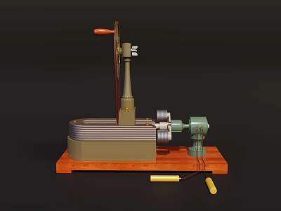 Industrial Equipment Mechanical Device With Motor Lever And Wooden Base 3d model