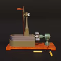 Industrial Equipment Mechanical Device With Motor Lever And Wooden Base