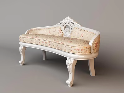 Classical Double Sofa With White Carved Frame And Floral Pattern Cushion Design 3d model